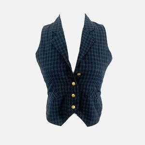 Jeremy Scott Vintage Plaid Vest Size 4P – Gold Buttons (Missing One)